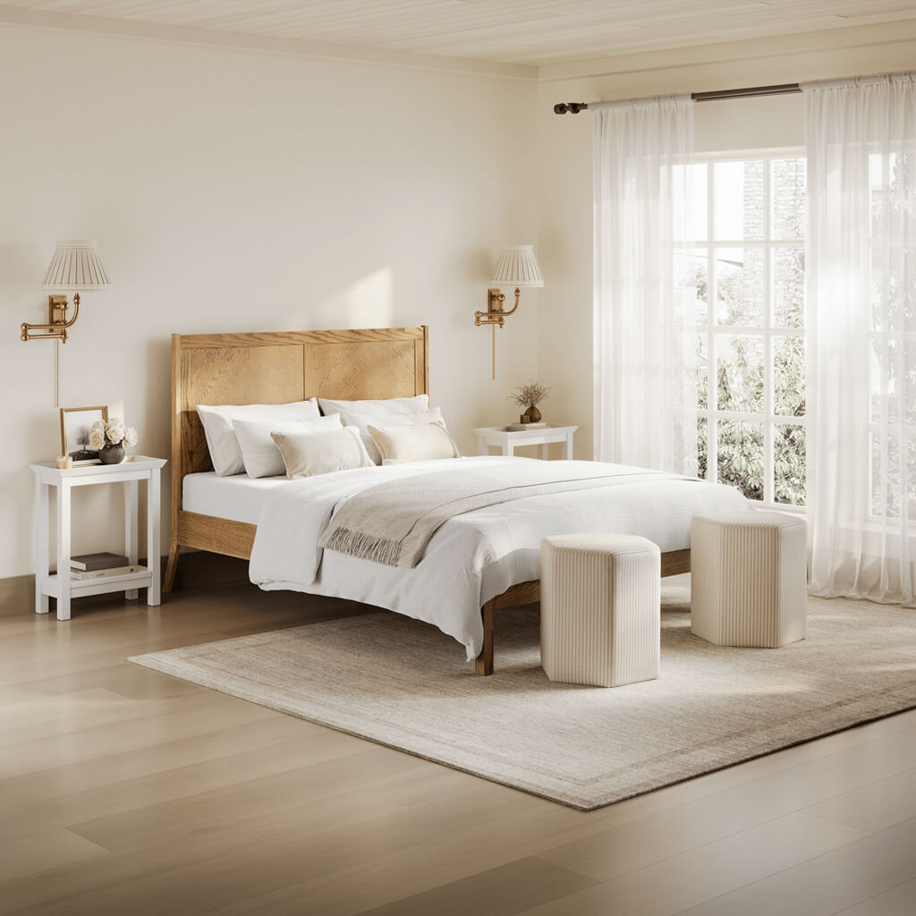 LPD Furniture Palms smoked king size bed in a modern bedroom setting