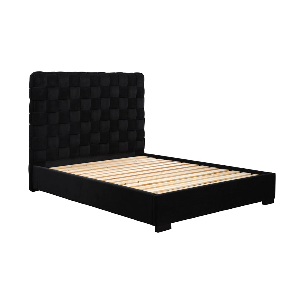 LPD Furniture Pasadena black upholstered bed in a modern bedroom setting