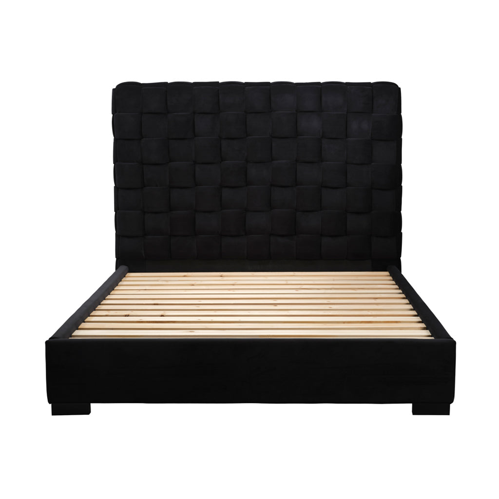 LPD Furniture Pasadena black upholstered bed in a modern bedroom setting