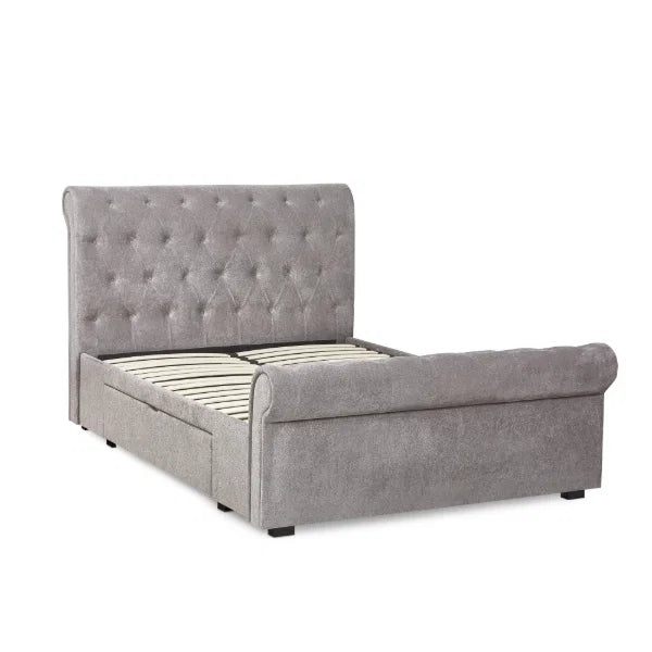 Ravello Grey Chenille Double Bed – Buttoned Headboard with Storage Drawers | Julian Bowen