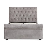 Ravello grey chenille double bed with deep buttoned headboard in a modern bedroom setting