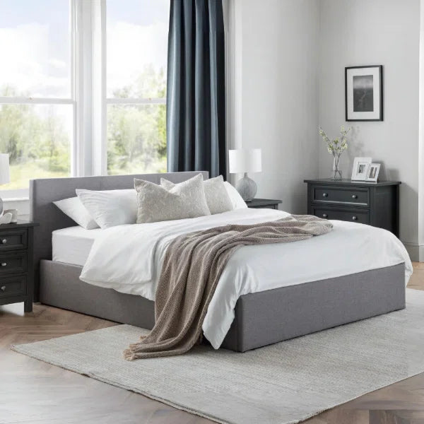 Rialto Lift-Up Storage Bed – Light Grey Linen – Gas-Powered Ottoman with Sprung Slatted Base