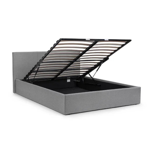 Rialto Lift-Up Storage Bed – Light Grey Linen – Gas-Powered Ottoman with Sprung Slatted Base