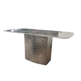 Furnish365 Roma marble dining table with hammered metal base in a contemporary dining room setting