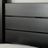 Roxanne black canopy bed with tall open four-poster frame in a modern bedroom setting