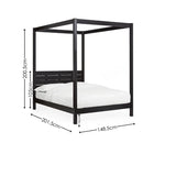 Roxanne black canopy bed with tall open four-poster frame in a modern bedroom setting