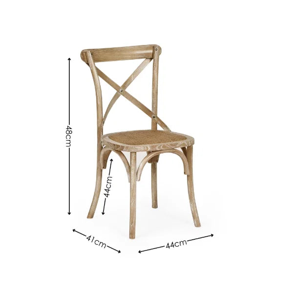 Satie set of 2 bistro dining chairs with cross-back design and woven seat in a modern dining setting