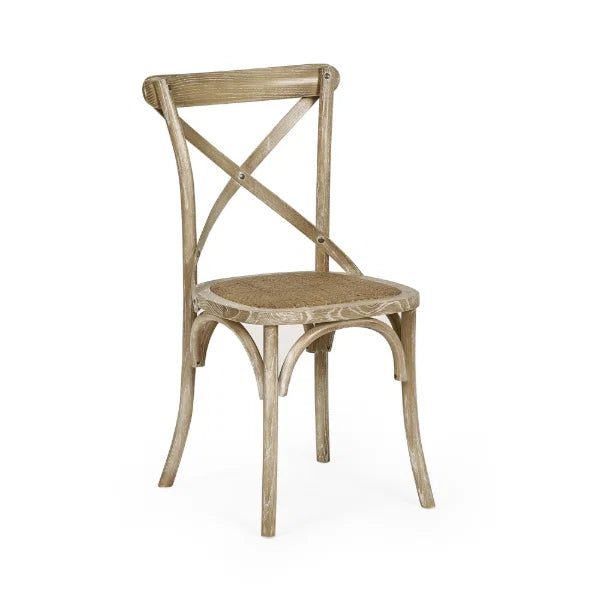 Satie Set of 2 Bistro Dining Chairs – Cross-Back Solid Wood with Woven Seat | Julian Bowen