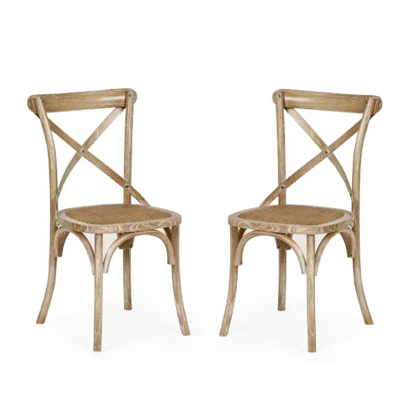 Satie set of 2 bistro dining chairs with cross-back design and woven seat in a modern dining setting