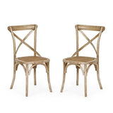 Satie set of 2 bistro dining chairs with cross-back design and woven seat in a modern dining setting