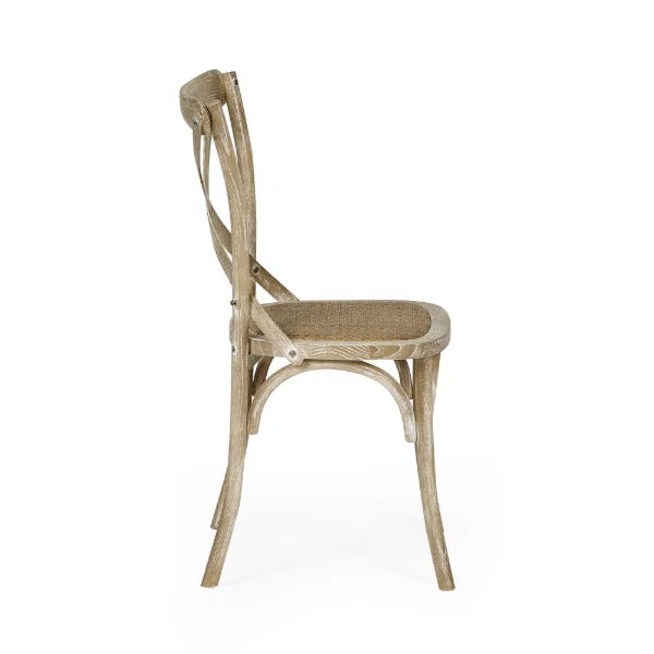 Satie set of 2 bistro dining chairs with cross-back design and woven seat in a modern dining setting