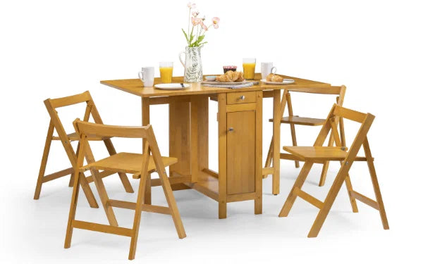 Savoy white and natural dining set with integrated storage and 4 folding chairs in a modern kitchen setting