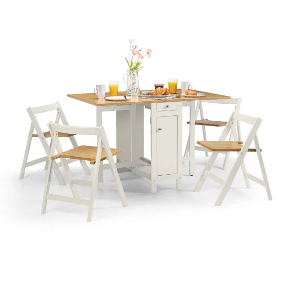 Savoy white and natural dining set with integrated storage and 4 folding chairs in a modern kitchen setting