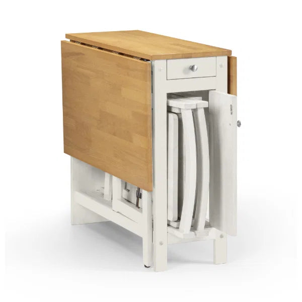 Savoy white and natural dining set with integrated storage and 4 folding chairs in a modern kitchen setting