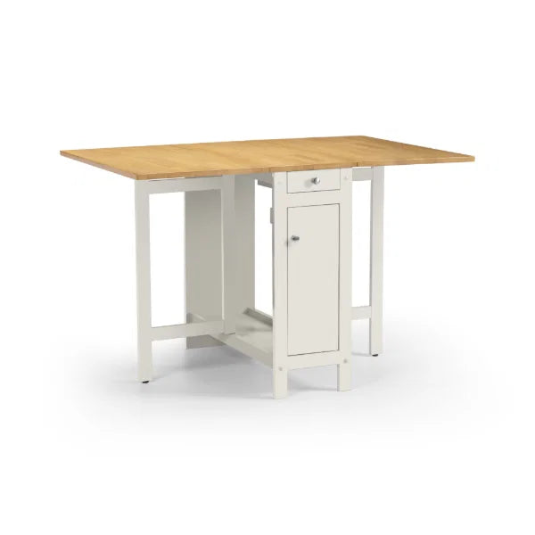 Savoy white and natural dining set with integrated storage and 4 folding chairs in a modern kitchen setting