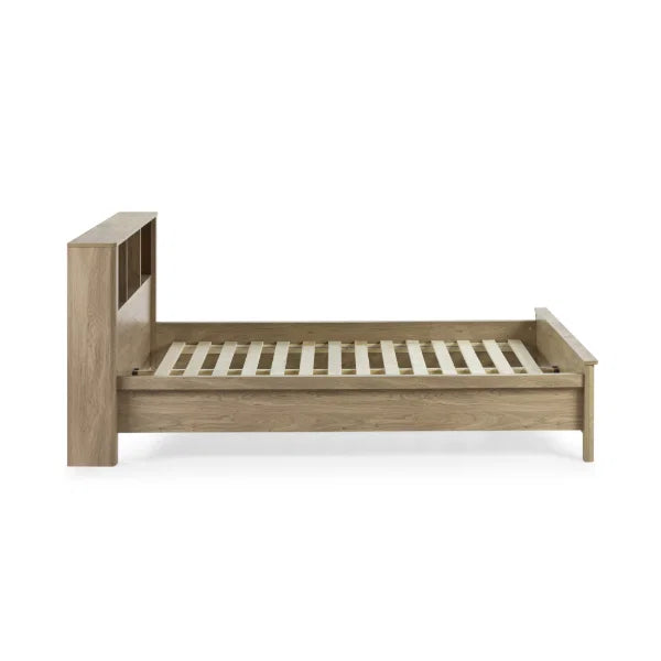 Sydney Rattan Effect Double Bed – Integrated Shelving Headboard with Textured Panels | Julian Bowen