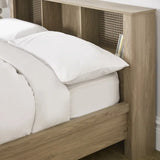 	Sydney rattan effect double bed with integrated shelving headboard in a modern bedroom setting