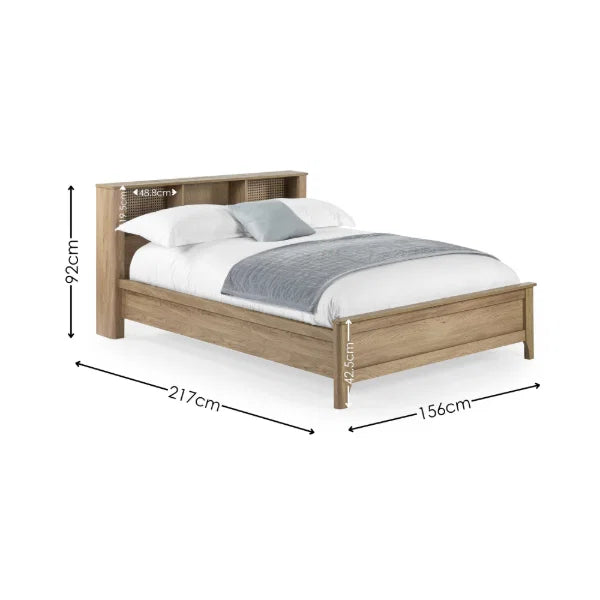 	Sydney rattan effect double bed with integrated shelving headboard in a modern bedroom setting