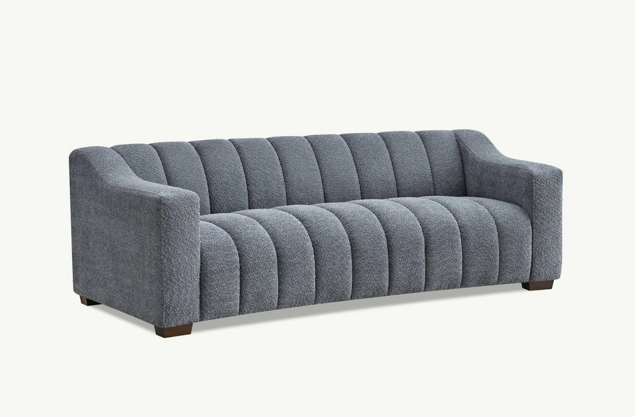 Furnish365 Astoria iron bouclé 3 seater sofa with deep channel stitching in a modern living room setting