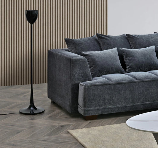 	Furnish365 Gramercy steel mermaid fabric corner sofa in a modern living room setting