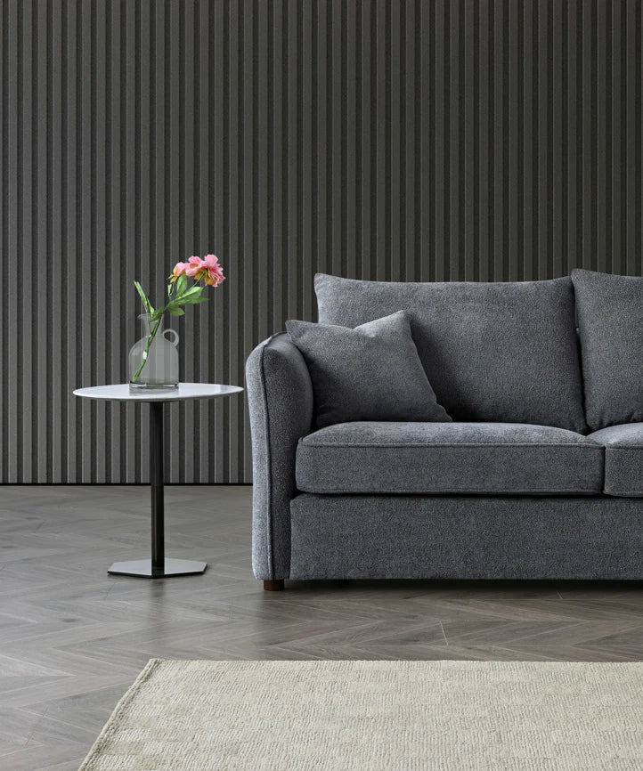 Furnish365 Rubin bouclé corner chaise with organic curved shape in a modern living room setting