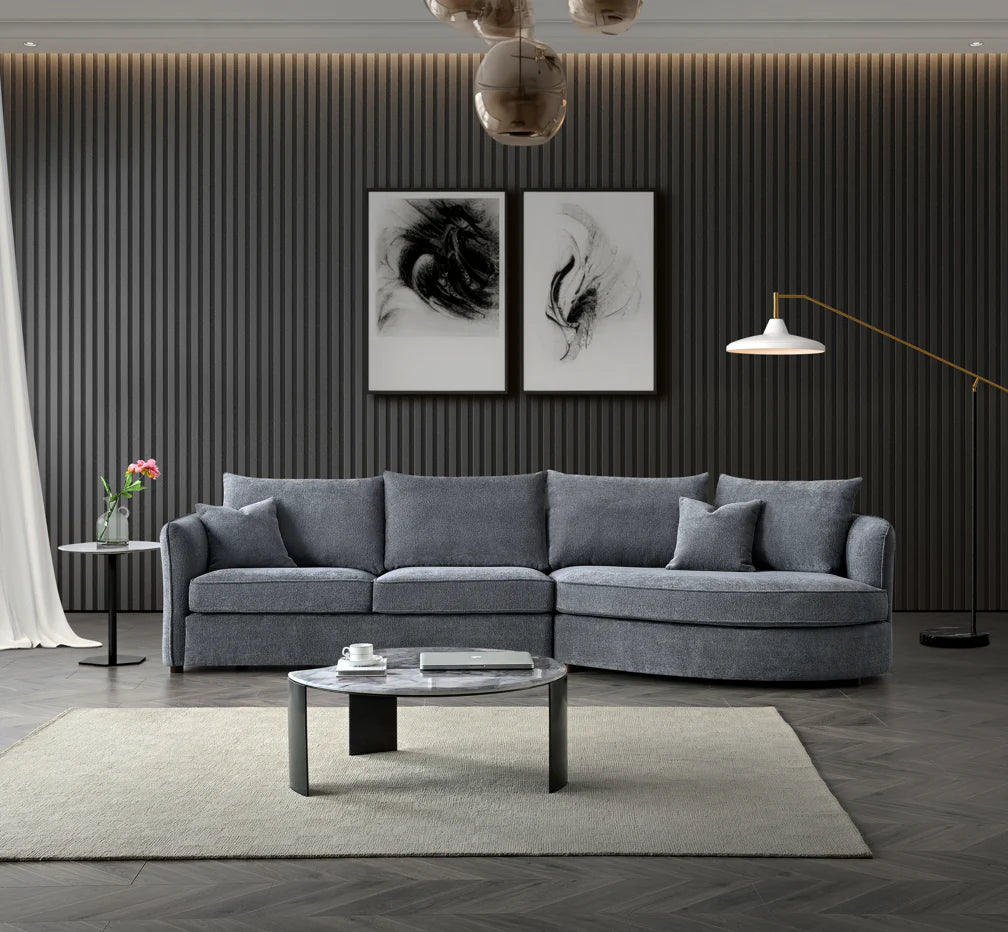 Furnish365 Rubin bouclé corner chaise with organic curved shape in a modern living room setting