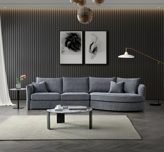 Furnish365 Rubin bouclé corner chaise with organic curved shape in a modern living room setting