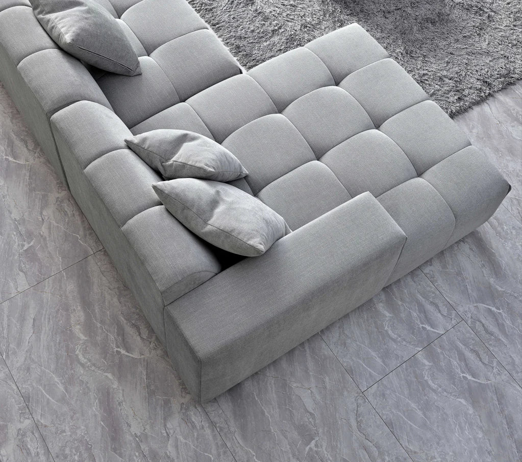 Furnish365 Leonard bouclé corner sofa with scatter cushions in a modern living room setting