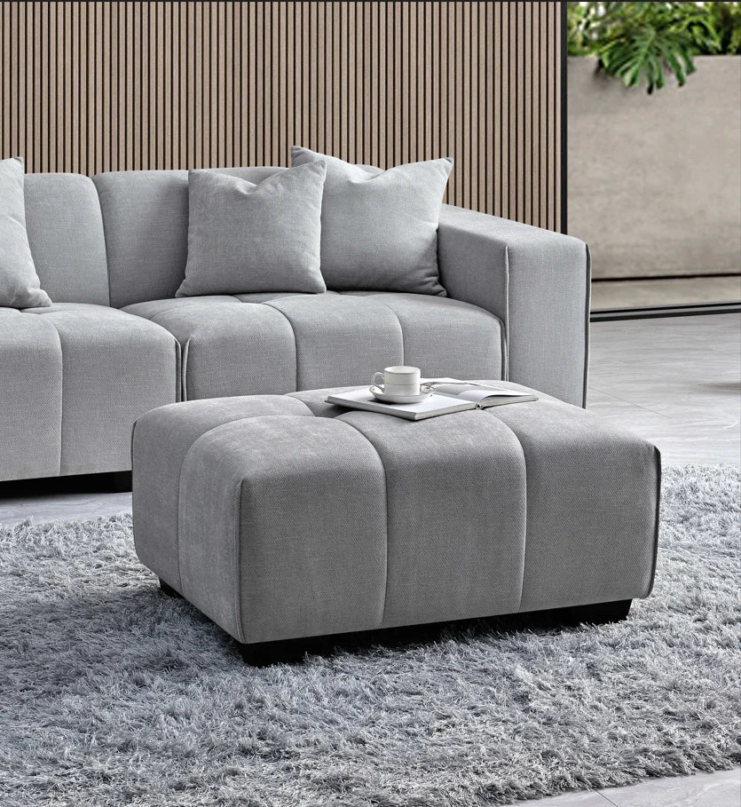 Furnish365 Leonard bouclé corner sofa with scatter cushions in a modern living room setting