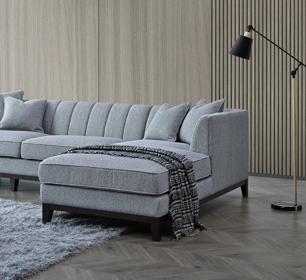 Furnish365 Cooper corner sofa from behind showing the mid-century modern design