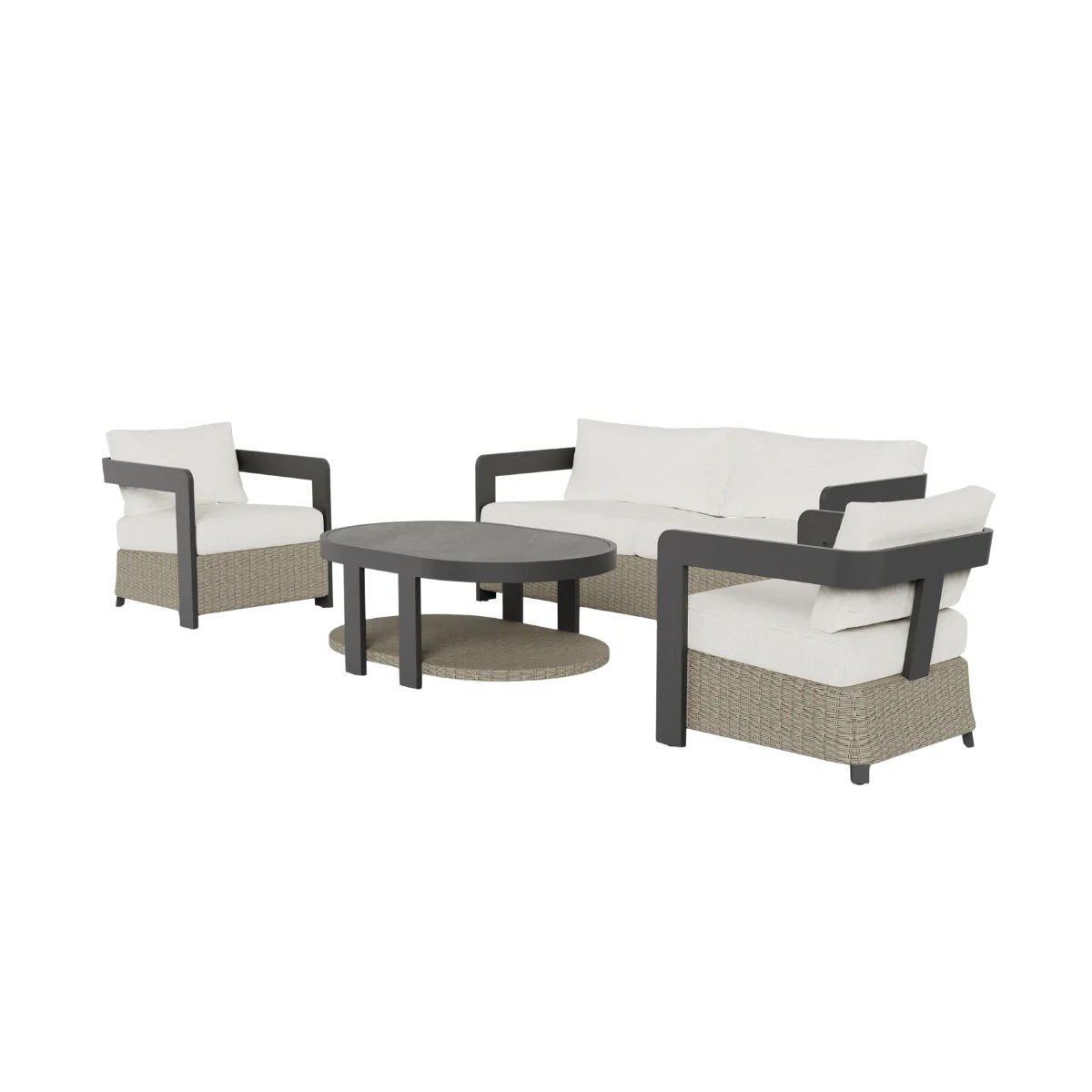 	Furnish365 Selene 5 seater outdoor lounge set with sintered stone table and polyrattan base in a modern garden setting