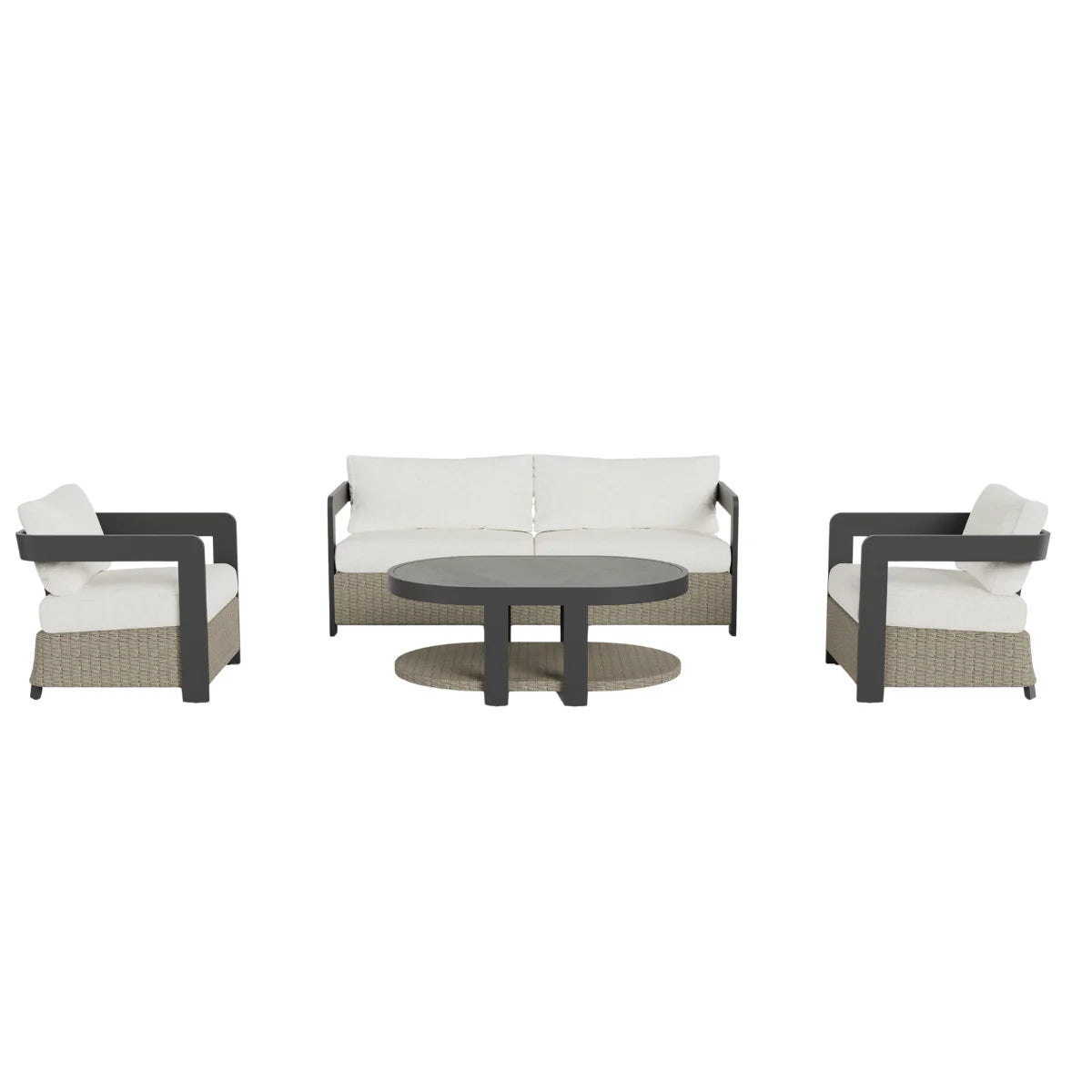 	Furnish365 Selene 5 seater outdoor lounge set with sintered stone table and polyrattan base in a modern garden setting