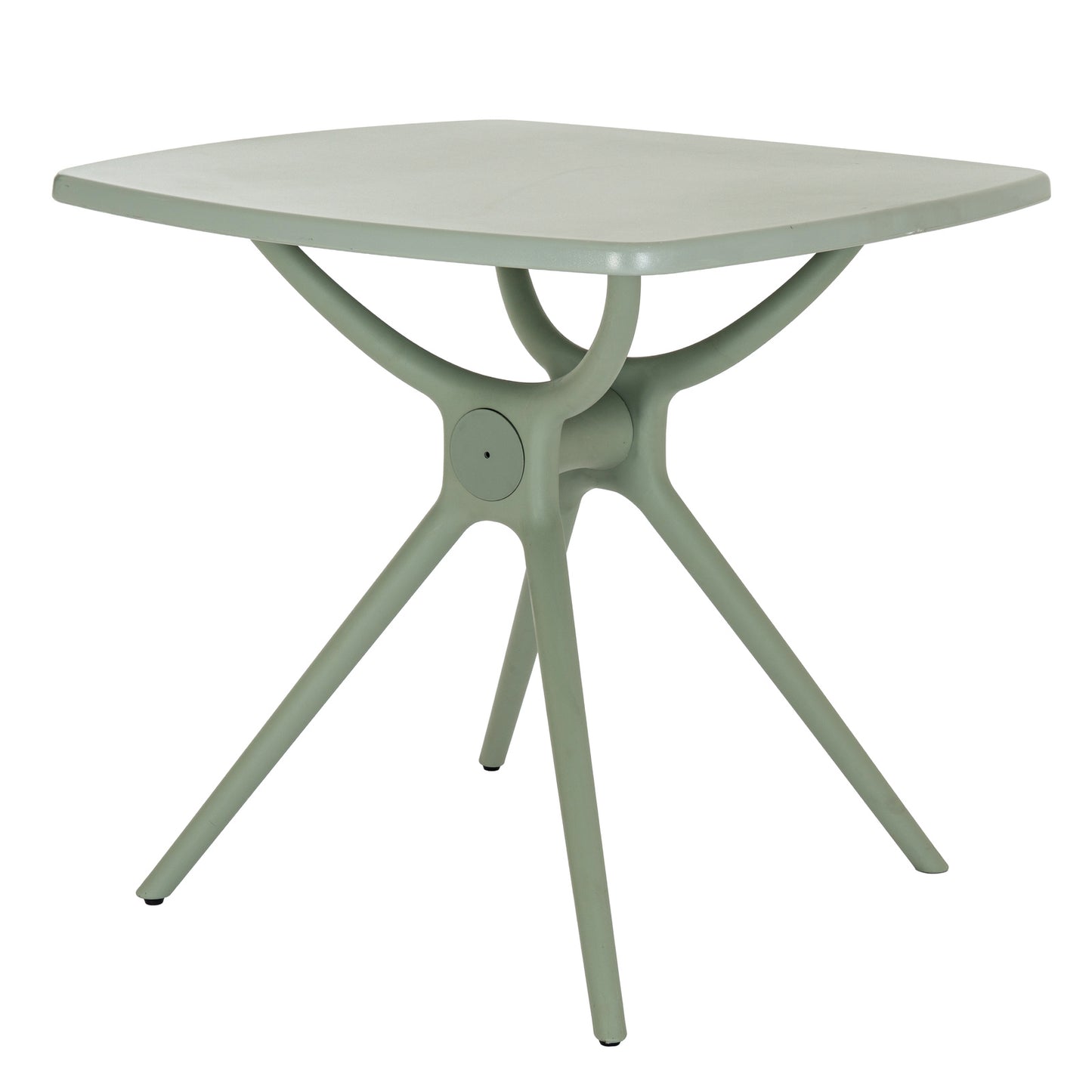 Side view of Hill Interiors Alto French grey dining table showing the sleek design and plastic finish