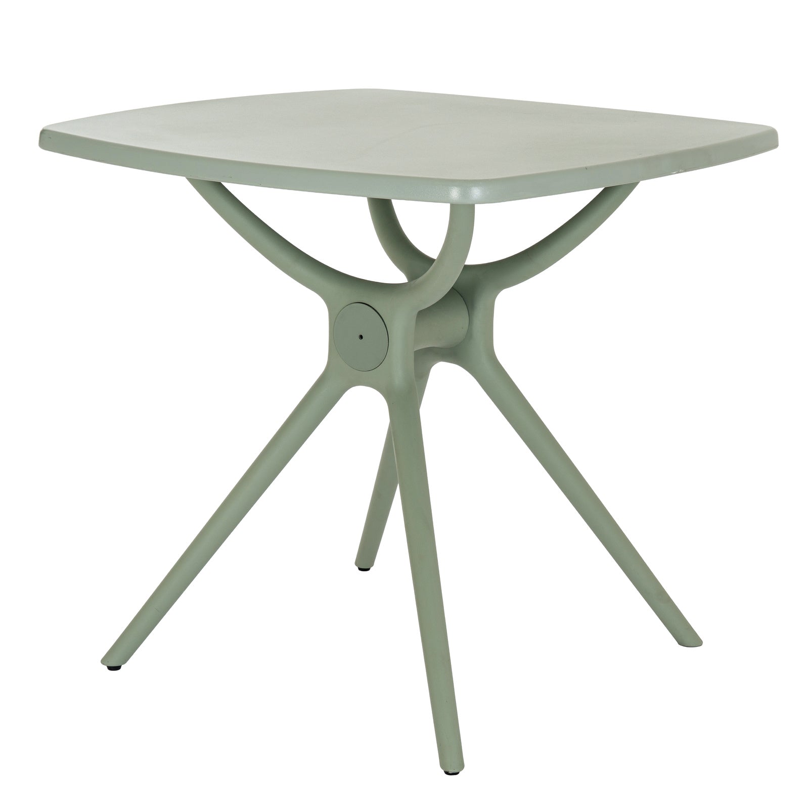 Side view of Hill Interiors Alto French grey dining table showing the sleek design and plastic finish