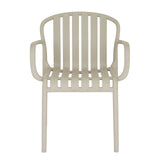 Side view of Hill Interiors Axis putty grey carver chair showing the armrests and sleek design