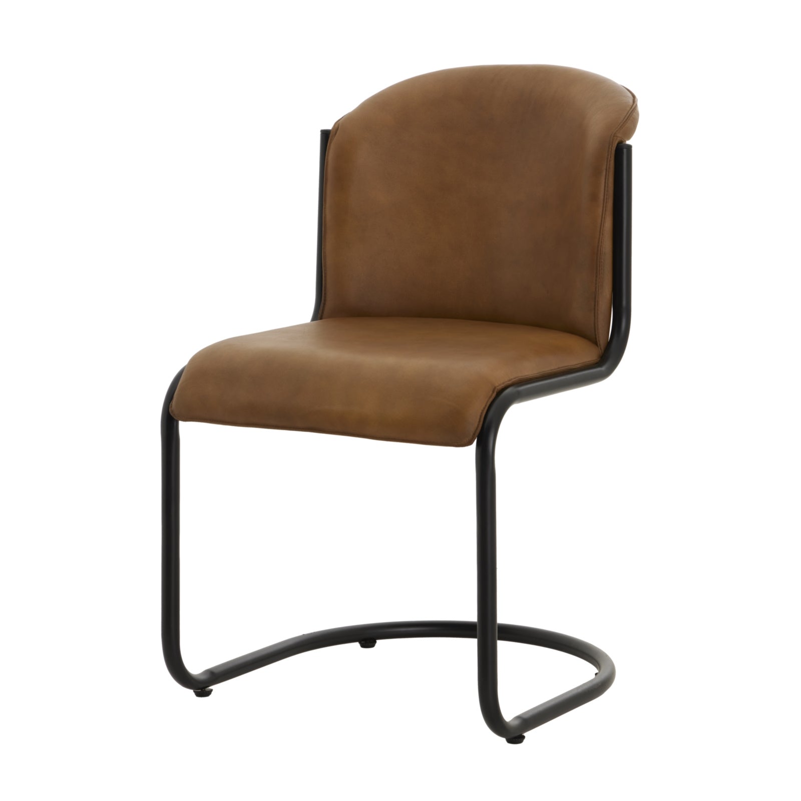 Side view of Hill Interiors Billy curved leather dining chair showing the sleek black metal frame and curved backrest
