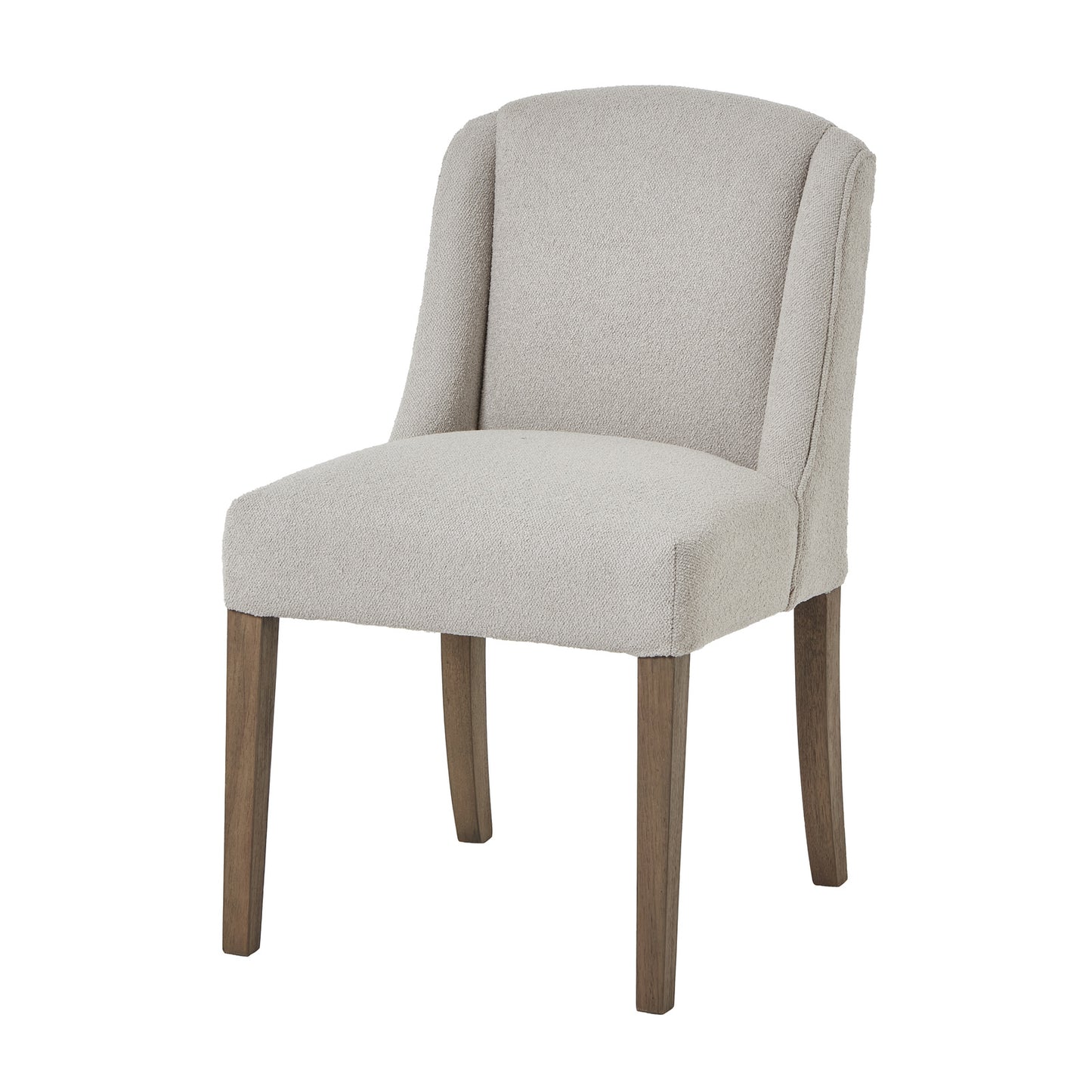 	Side view of Hill Interiors Compton Aspen dining chair showing the twill upholstery and wooden frame