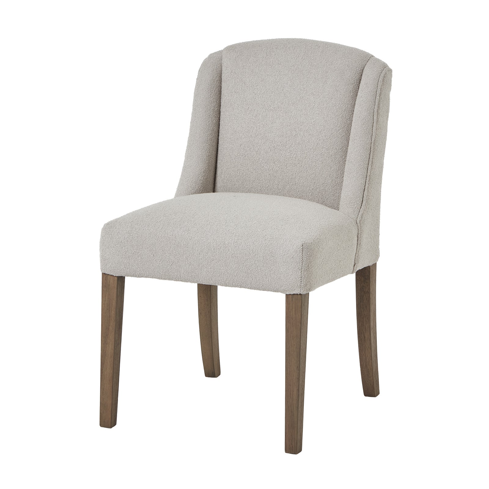 	Side view of Hill Interiors Compton Aspen dining chair showing the twill upholstery and wooden frame