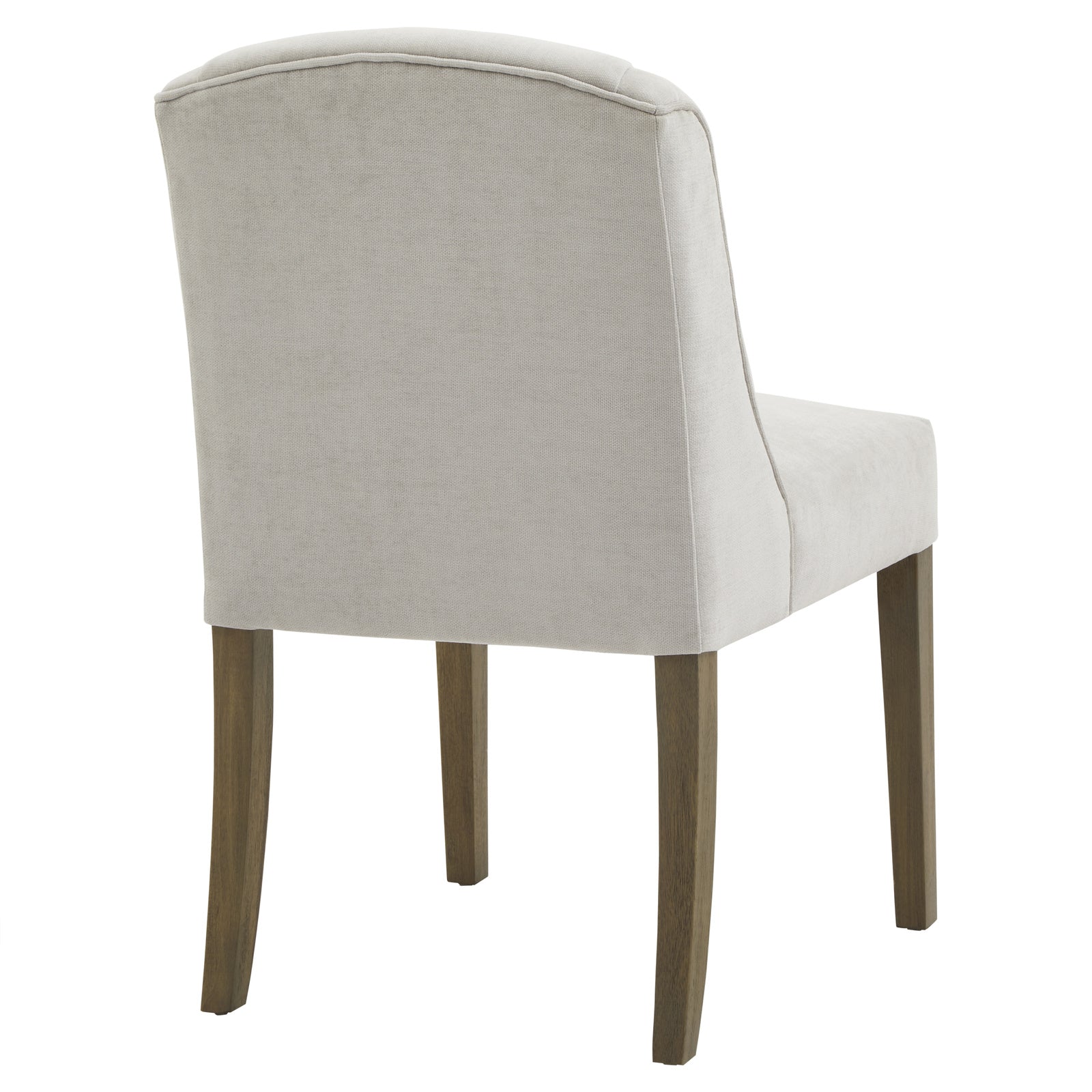 Side view of Hill Interiors Compton grey dining chair showing the textured woven upholstery and elegant shape