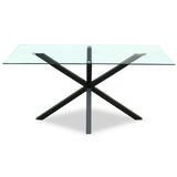 Side view of Hill Interiors Monza rectangular glass dining table showing the chrome base and glass top