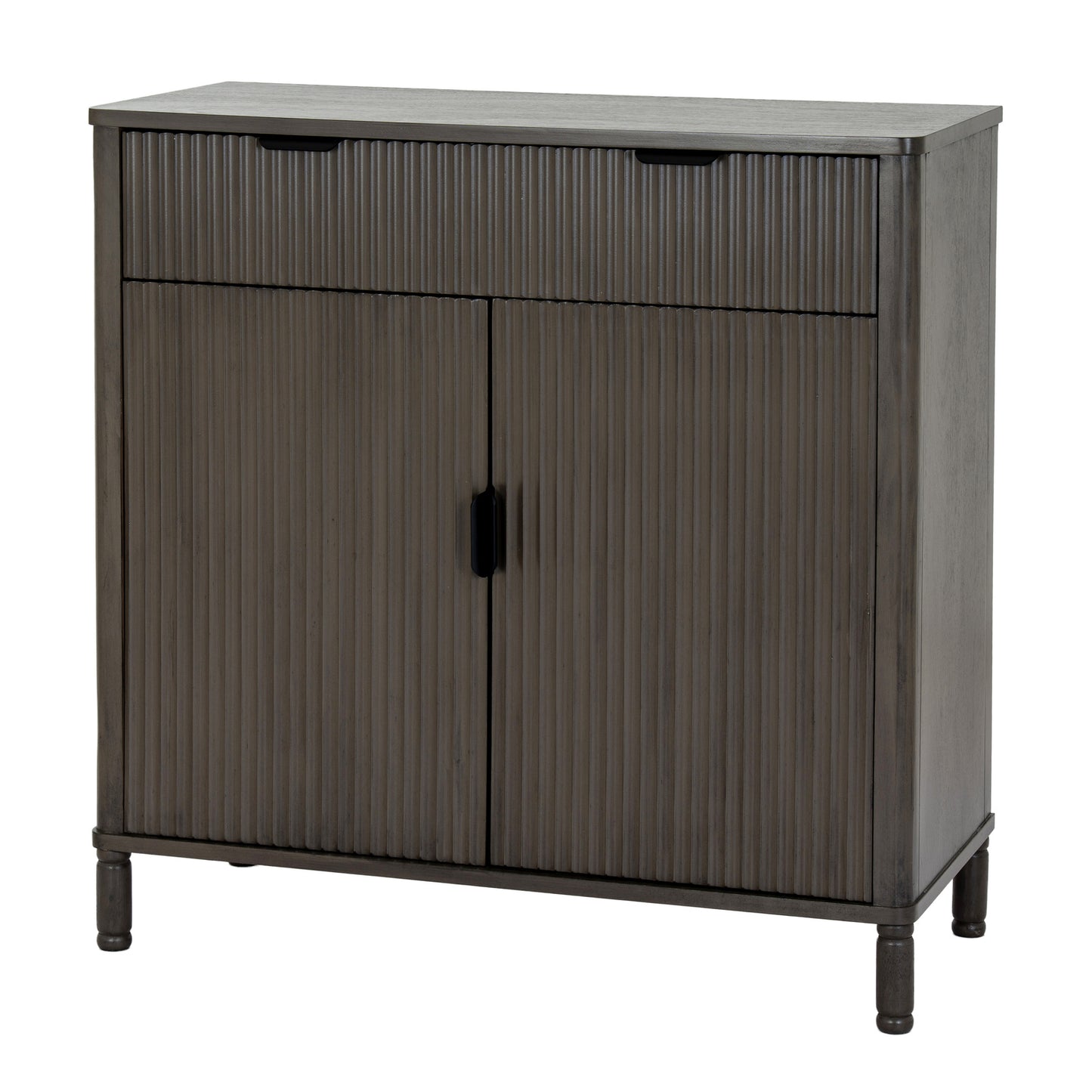 Side view of Hill Interiors Reed Collection brown wooden cabinet with 1 drawer and 2 doors
