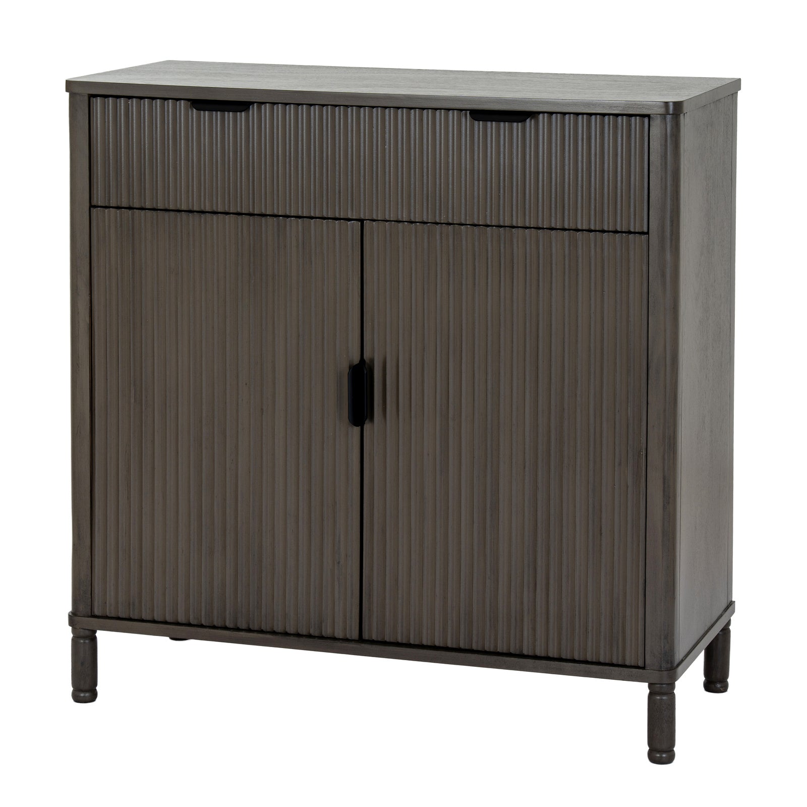 Side view of Hill Interiors Reed Collection brown wooden cabinet with 1 drawer and 2 doors