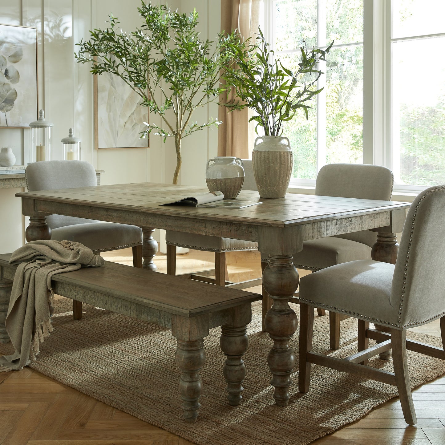 Side view of Hill Interiors Rutland Collection rectangular dining table showing the beautiful wood grain and finish