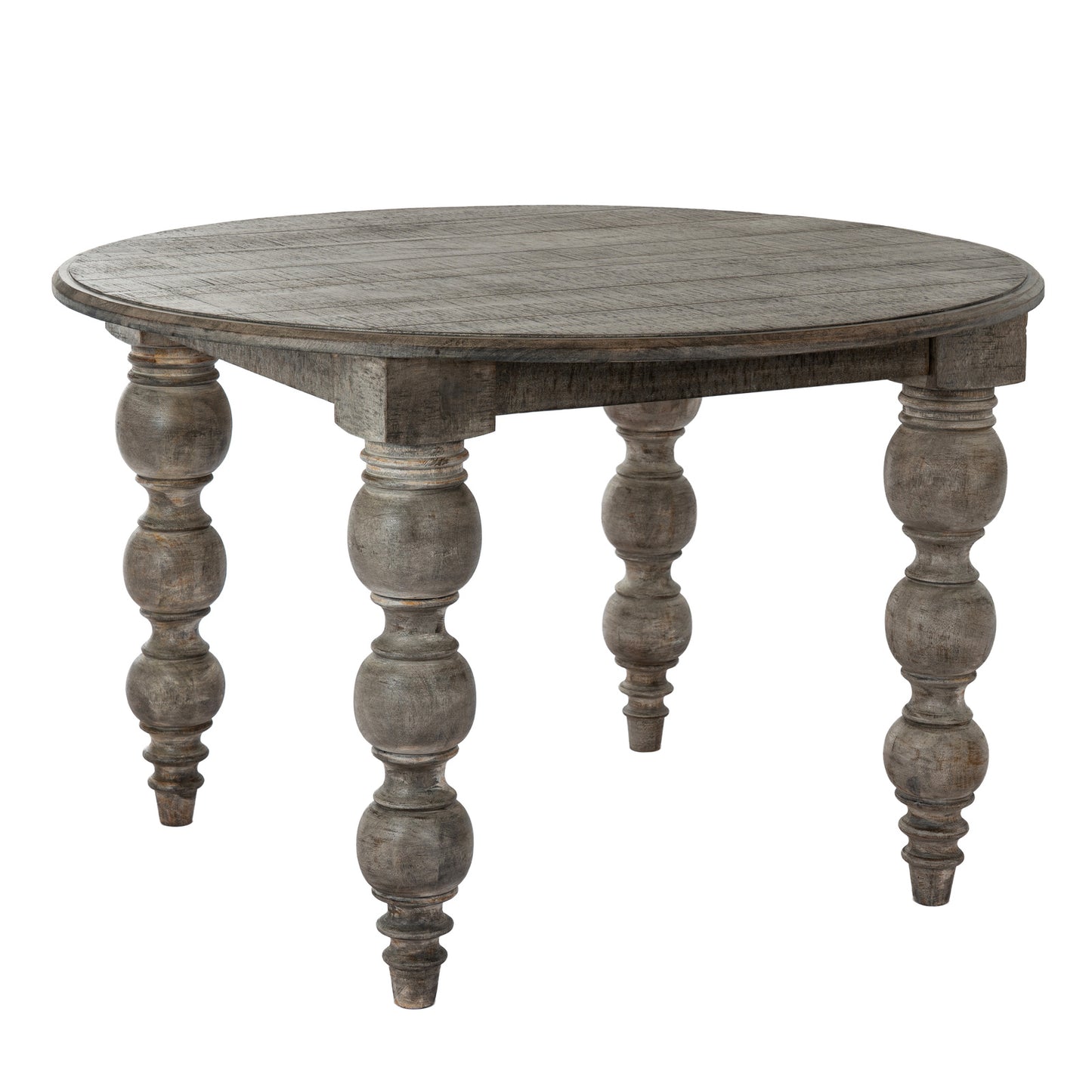 	Hill Interiors Rutland Collection round dining table with premium wood finish, placed in an elegant dining setting