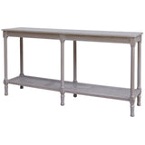 Side view of Hill Interiors Serene Rattan Collection large console table showing the rattan detailing