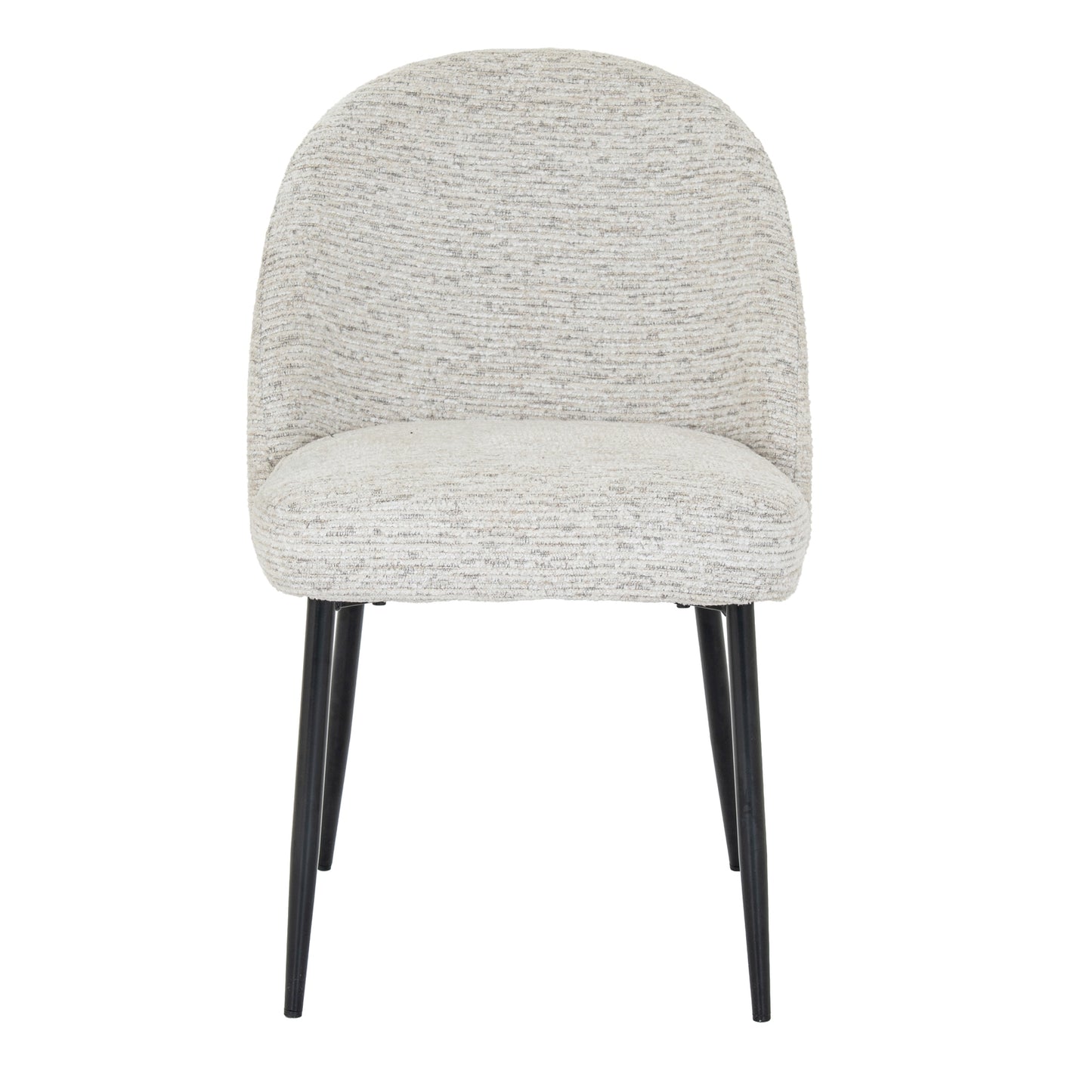 Hill Interiors Sorelle white fabric dining chair with metal frame, placed in a contemporary dining setting
