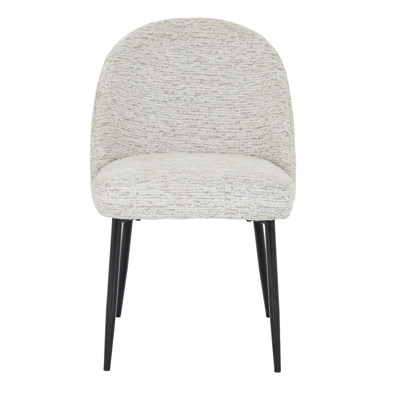 Hill Interiors Sorelle white fabric dining chair with metal frame, placed in a contemporary dining setting