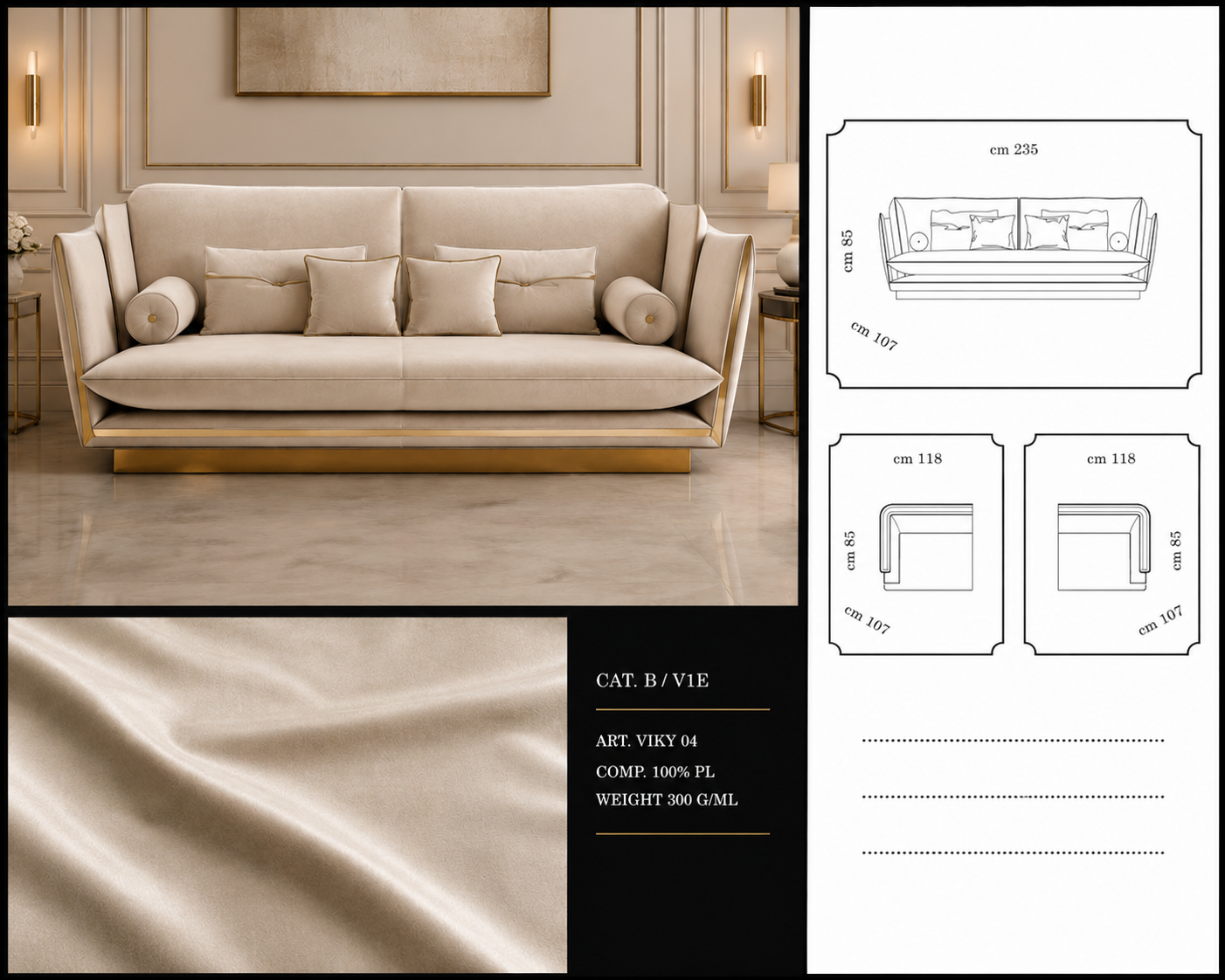 Spacious 3-seat velvet sofa – Italian luxury design, upgraded Cat. B fabric for family living rooms


