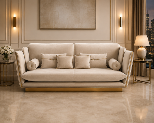 Spacious 3-seat velvet sofa – Italian luxury design, upgraded Cat. B fabric for family living rooms

