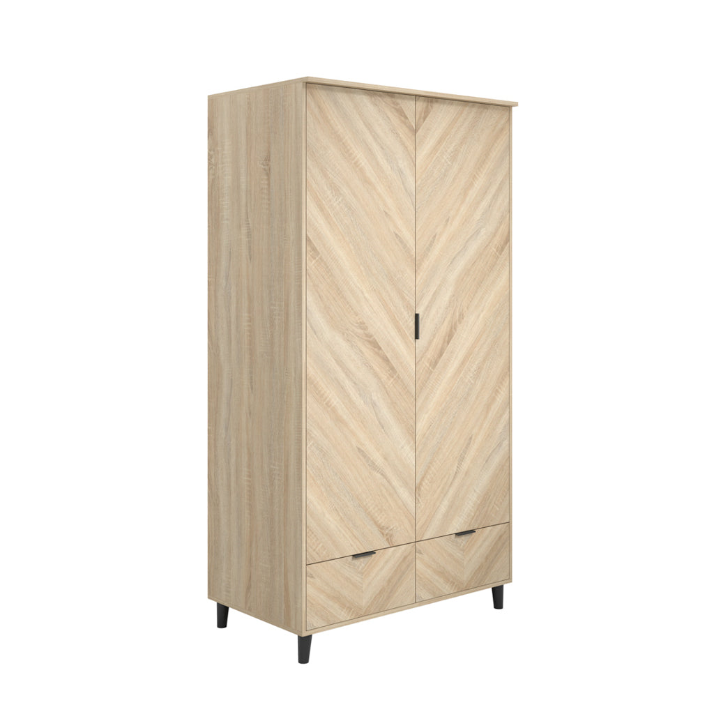 LPD Furniture Stockholm Chevron Sonoma Oak double wardrobe with chevron pattern and matte black legs